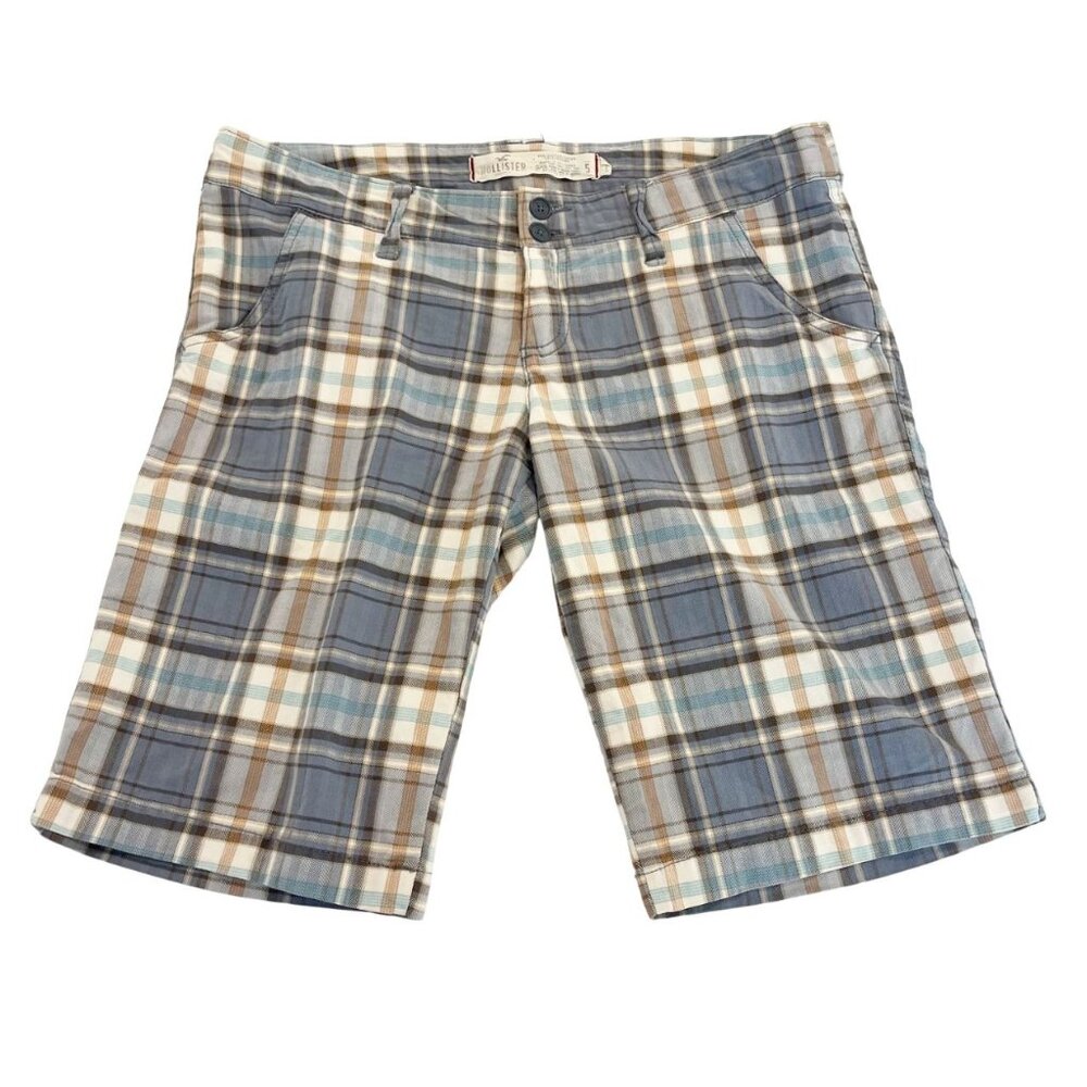 Vintage Hollister Y2K Blue Plaid Bermuda Shorts Capri Skater Surfer - Size 5‎